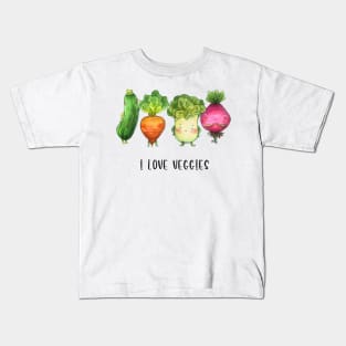 "I love Veggies" Cute Watercolour Handmade Kids T-Shirt